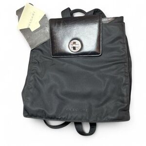 BVLGARI RARE Authentic VTG 90s Discontinued Black Leather & Nylon Backpack — OS